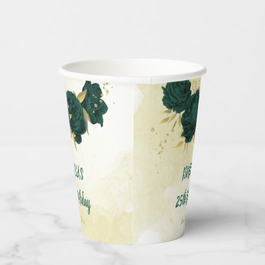 Gobelets En Papier fleurs vert émeraude et feuilles or (Droite)