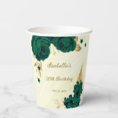 Gobelets En Papier fleurs vert émeraude feuilles dorées marbre (Verso)