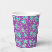 Gobelets En Papier Fleurs vertes sur design pourpre (Verso)