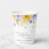 Gobelets En Papier Fleurs violettes, Fleurs Jaunes, Premier Anniversa (Verso)