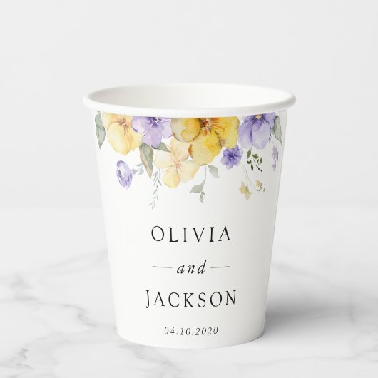 Gobelets En Papier Fleurs violettes, Fleurs Jaunes, Verdure, Mariage (Verso)