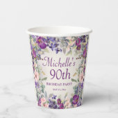 Gobelets En Papier Fleurs violettes rose pâle 90e anniversaire (Verso)