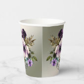 Gobelets En Papier Fleurs Violettes Roses Fleuries Élégantes Dorées (Droite)