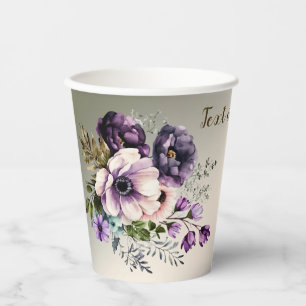 Gobelets En Papier Fleurs Violettes Roses Fuschia Élégantes Dorées po
