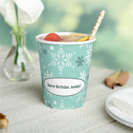Gobelets En Papier Flocon de neige d'hiver Turquoise-Bleu Joyeux Anni