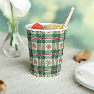 Gobelets En Papier Flocons de neige rouges de Noël Motif Vérification