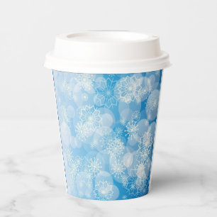 Gobelets En Papier Flocons de Noël sur fond bleu