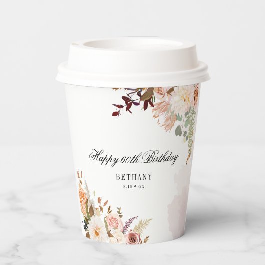 Gobelets En Papier Floral 60e fête d'anniversaire Custom (Verso)