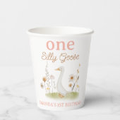 Gobelets En Papier Floral Beige Rustique Une oie Silly 1er anniversai (Verso)