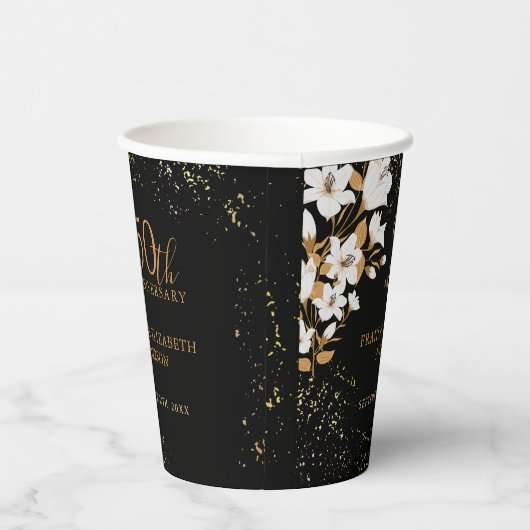 Gobelets En Papier Floral Black Gold 50e anniversaire Mariage (Droite)