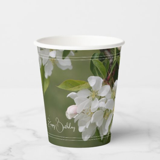 Gobelets En Papier Floral Blanc Fleuri Rose (Recto)