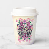 Gobelets En Papier Floral crâne, rose pastel, Halloween (Verso)