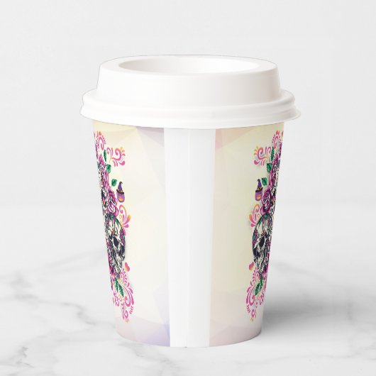 Gobelets En Papier Floral crâne, rose pastel, Halloween (Droite)