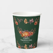 Gobelets En Papier Floral Emerald Green Thanksgiving Dîner (Verso)