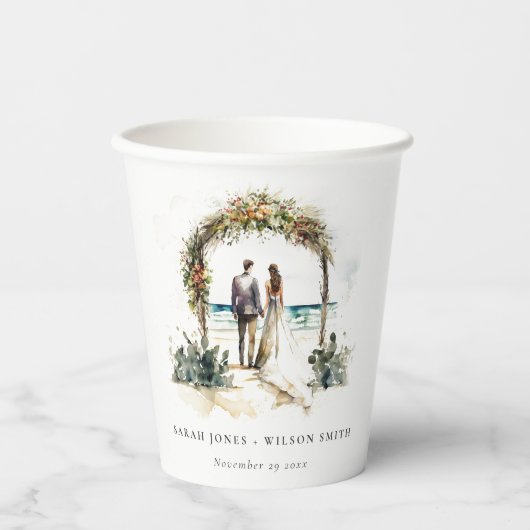 Gobelets En Papier Floral Mariage Arch Coastal Beach Mariage marin (Recto)