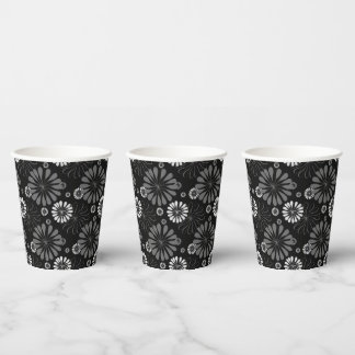 Gobelets En Papier Floral noir et blanc rétro