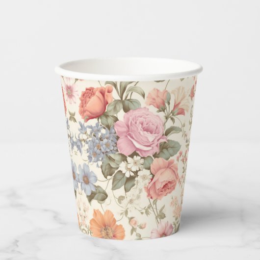 Gobelets en papier floral orange rose (Recto)