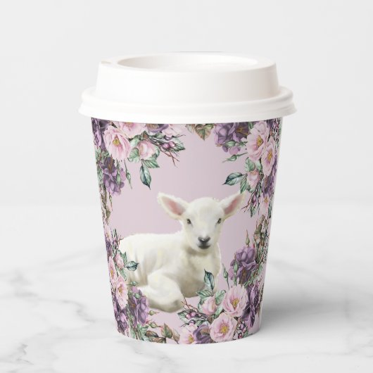 Gobelets En Papier Floral Rose pourpre avec agneau (Verso)