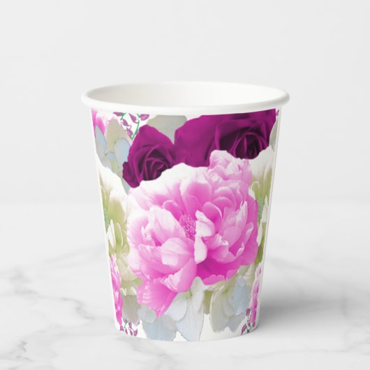 Gobelets en papier floral Roses et Pivoines (Verso)