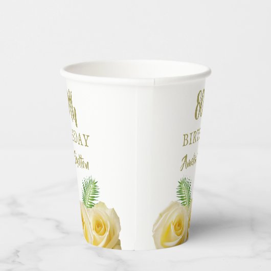 Gobelets En Papier Floral Roses Jaunes 80e fête d'anniversaire (Droite)