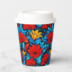 Gobelets En Papier Floral Rouge jaune Fleurs Motif-13075