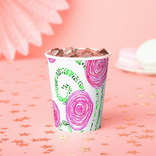 Gobelets En Papier Floral vert et rose (Insitu)