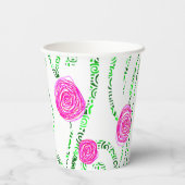 Gobelets En Papier Floral vert et rose (Verso)