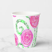 Gobelets En Papier Floral vert et rose (Recto)