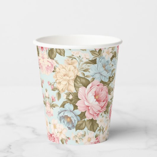 Gobelets en papier floraux bleu rose jaune (Recto)