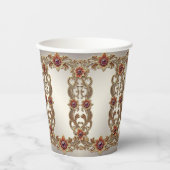 Gobelets En Papier Flore d'or avec tasses de papier en pierre rouge (Recto)