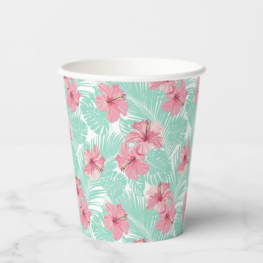 Gobelets En Papier Flore tropicale Luau Palm Tree, photo d'anniversai (Verso)