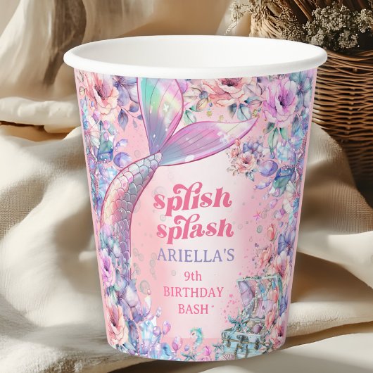 Gobelets En Papier Flower Glitter Mermaid Tail 9th Birthday