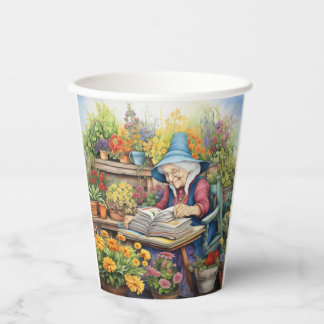 Gobelets En Papier Flower pot jardin Lady livre de lecture au milieu 
