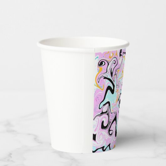 Gobelets En Papier Fluid Art Cotton Bonbon rose, Turquoise, noir et o (Droite)