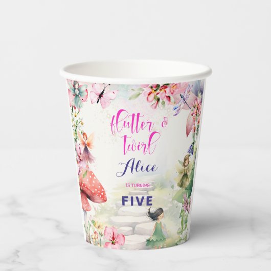 Gobelets En Papier Flutter et tourbillon Fairy garden aquarelle anniv (Verso)