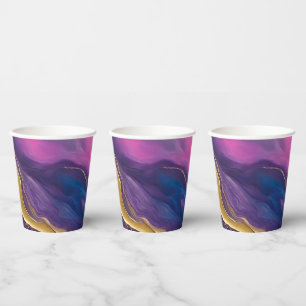 Gobelets En Papier Flux Abstrait Art- Bleu violet rose et or-