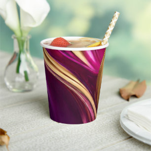 Gobelets En Papier Flux Abstrait - Fuchsia violet et or-
