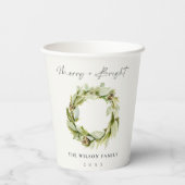 Gobelets En Papier Folithe hiver Wreath Joyeux et brillant Noël (Verso)