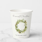 Gobelets En Papier Folithe vert Wreath d'hiver Joyeux Noël (Verso)