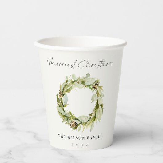 Gobelets En Papier Folithe vert Wreath d'hiver Joyeux Noël (Recto)