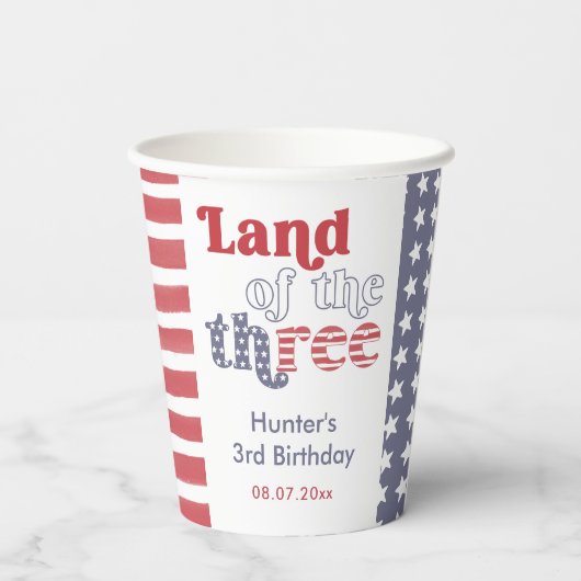 Gobelets En Papier Font Rétro Terre Des Trois 3e Fête D'Anniversaire (Verso)