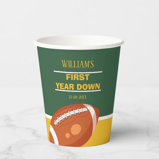 Gobelets En Papier Football Rétro Première année en bas Merci (Recto)
