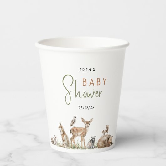 Gobelets En Papier Forêt Bois Animaux Aventure Baby shower (Recto)