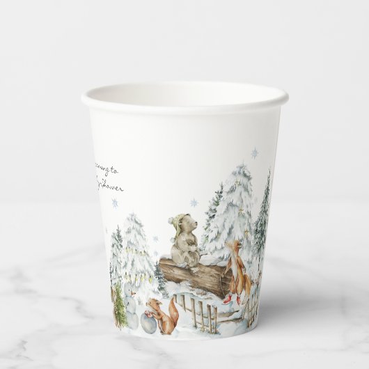 Gobelets En Papier Forêt d'animaux forestiers Hiver (Verso)