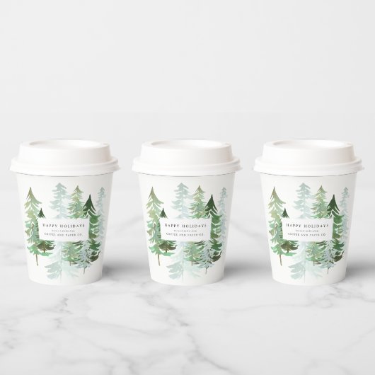 Gobelets En Papier Forêt d'aquarelle de Noël de l'entreprise (Multi)