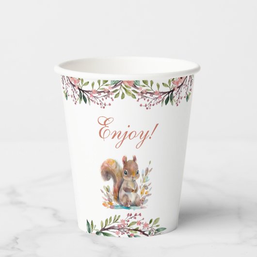 Gobelets En Papier Forêt d'écureuils mignons Baby shower de bois (Recto)