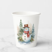 Gobelets En Papier Forêt d'hiver de Snowman (Verso)