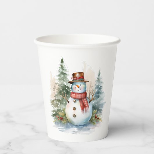 Gobelets En Papier Forêt d'hiver de Snowman (Verso)