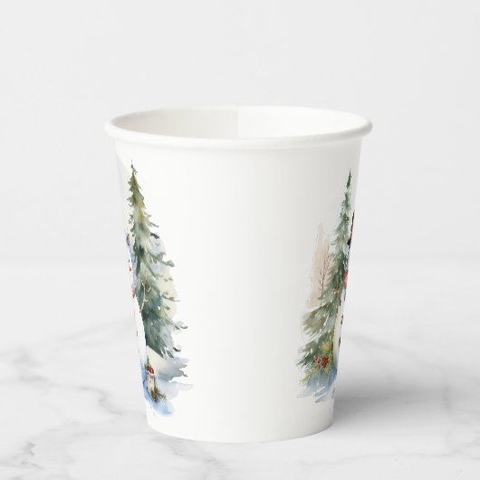 Gobelets En Papier Forêt d'hiver de Snowman (Gauche)