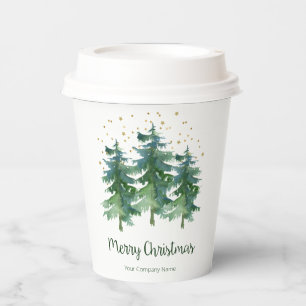 Gobelets En Papier Forêt d'hiver Joyeux Noël Entreprise